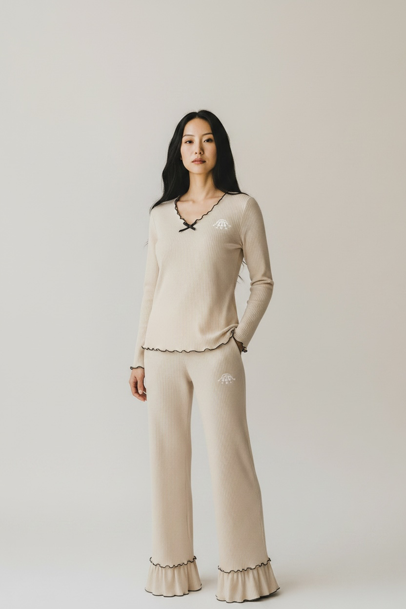 Tan Ribbed Lounge Set